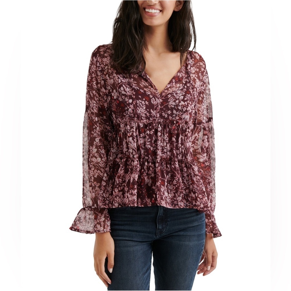 Lucky Brand Floral Peasant Blouse Size Medium